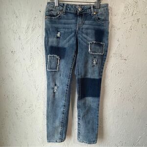 Almost Famous Size 8 Girls Skinny Blue Jeans Patchwork
